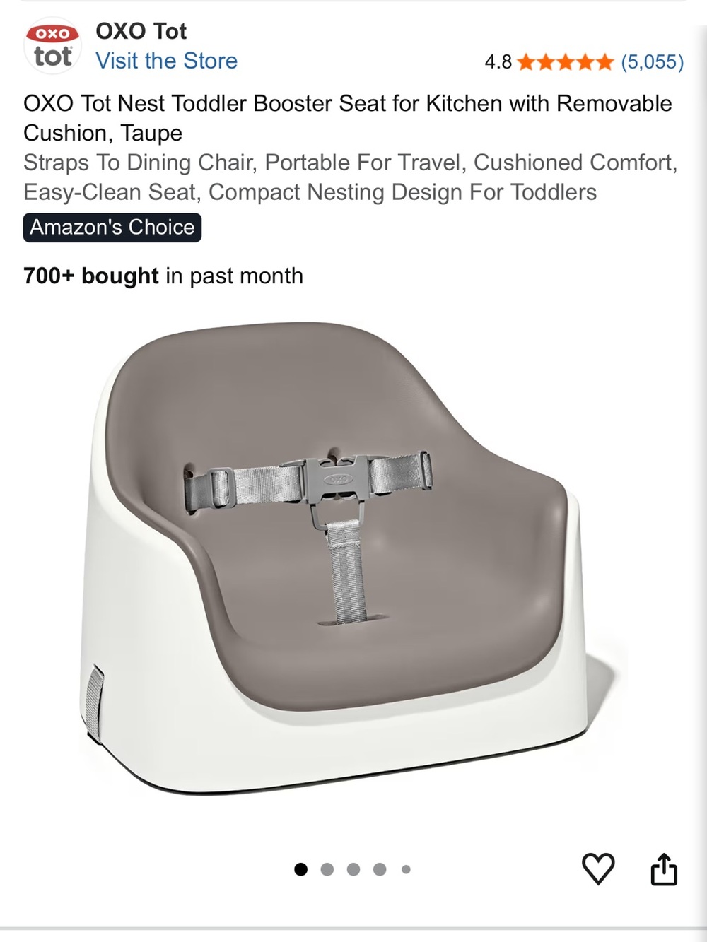 OXO Tot Nest Toddler Booster Seat for Kitchen with Removable Cushion, Taupe